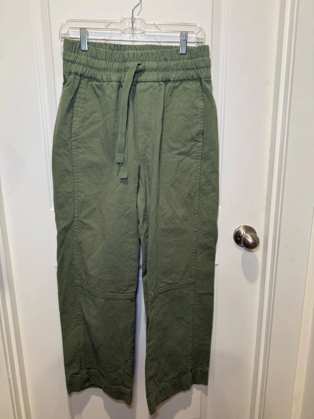 Everlane Olive Drawstring Cropped Cotton Linen-Blend Pants Size Small